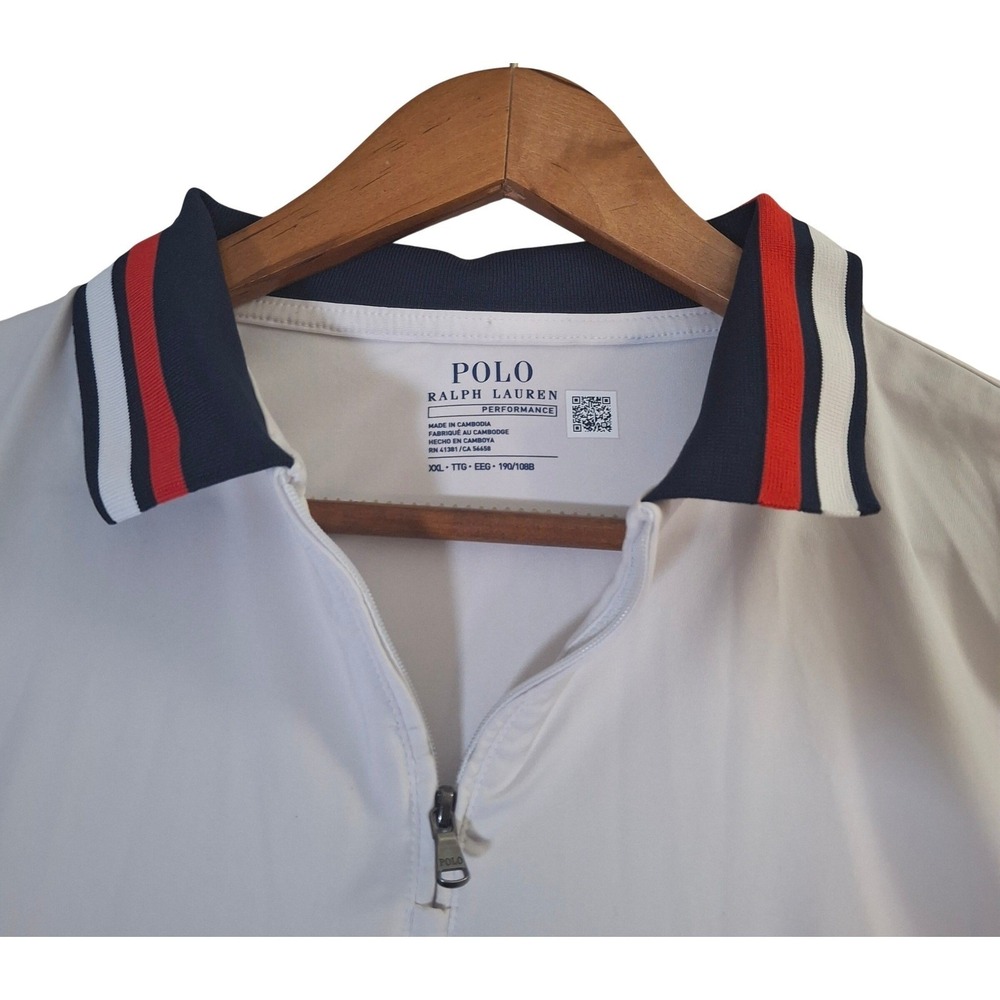 Polo Ralph Lauren Performance 1/4 Zip Polo Shirt Mens 2XL White Striped Collar - Picture 5 of 10